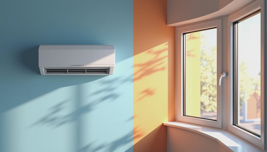 Clean illustration comparing how HVAC systems and windows save energy in hot climates.