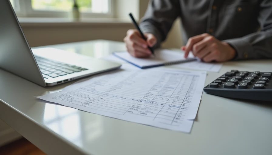 A tidy desk with home exterior renovation budget notes and a calculator representing long-term cost comparison.