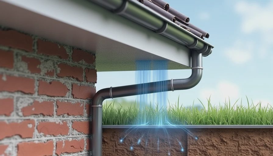 Diagrammatic view showing how gutter systems collect roof runoff and protect home foundations.