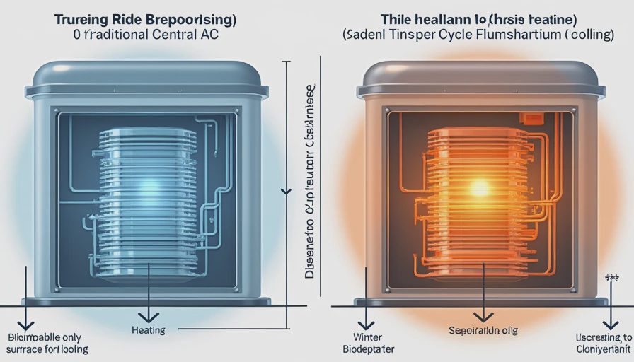 Diagram comparing the cooling and heating mechanisms of a traditional AC versus an air-source heat pump.