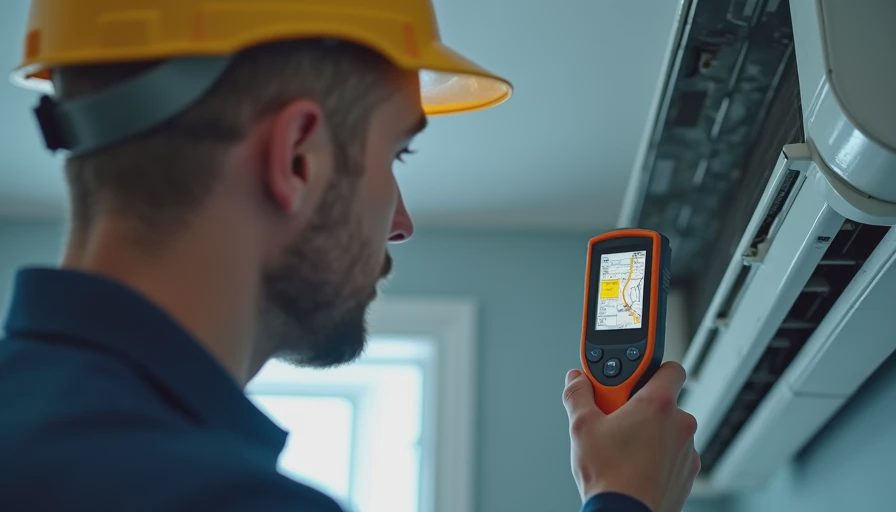 Professional technician inspecting an air conditioning unit and checking system performance.