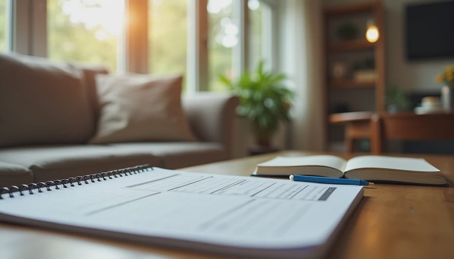 A peaceful living room workspace with project timeline notes for smart energy upgrade planning.